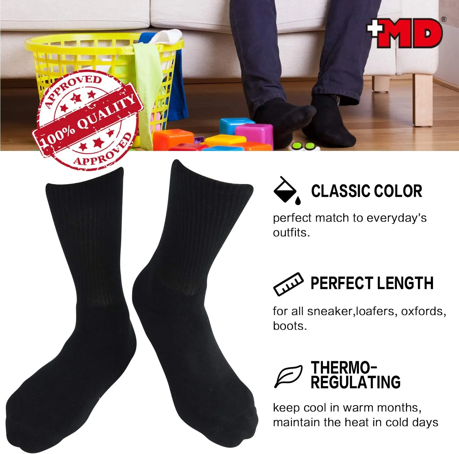  MD 6 Pack Mens Crew Socks Extra Heavy Full Cushion Work Socks Moisture Wicking Hiking Trekking Sports Casual Socks