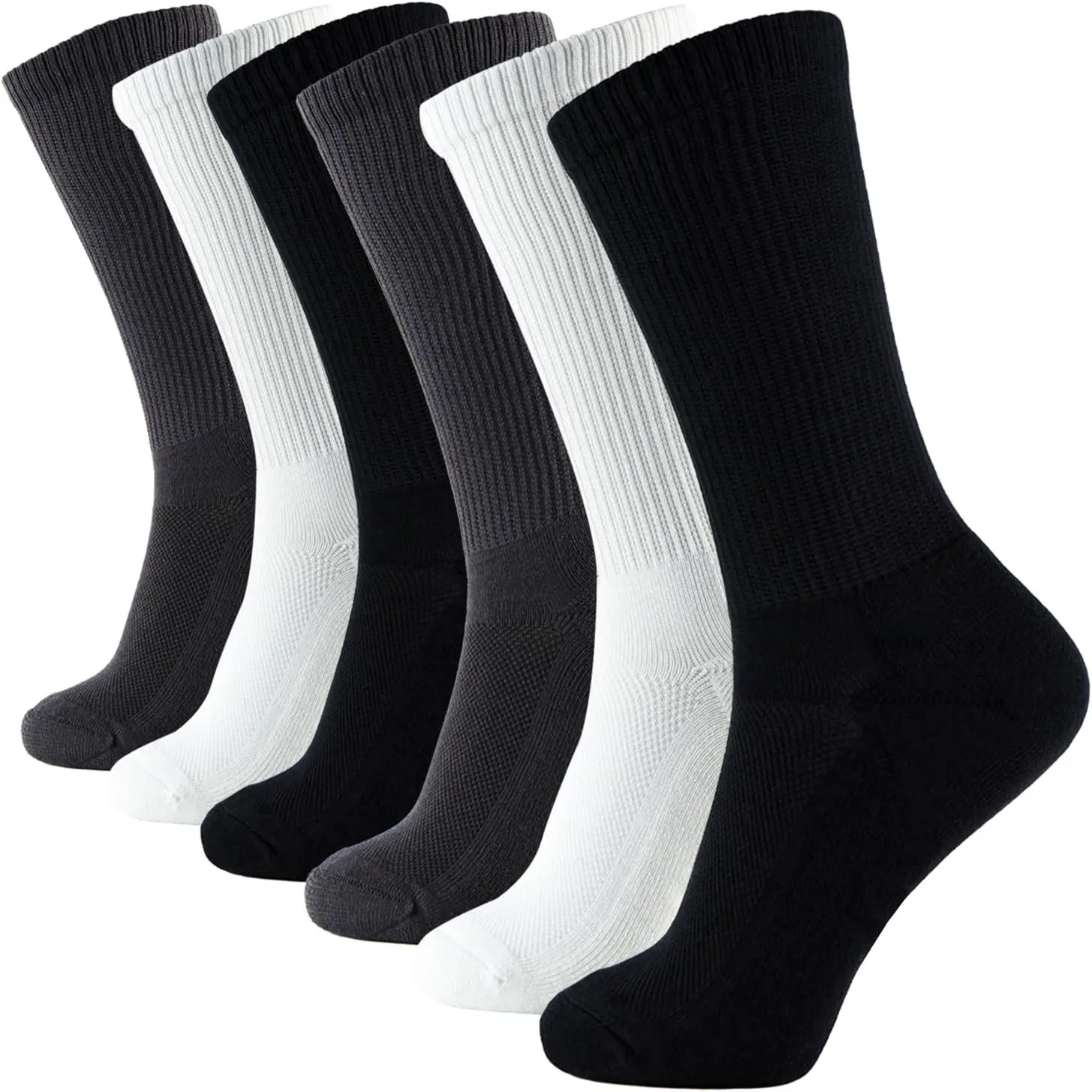 MD Crew Socks for Men 6 Pairs, Viscose Bamboo Socks, Mens Dress Socks with Soft Cushioned, Smell Control, Black White