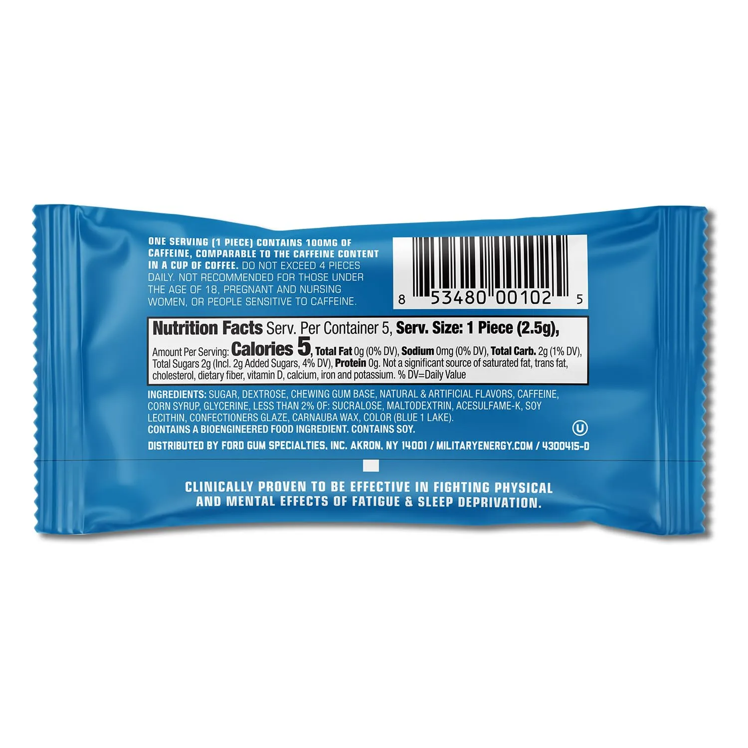 MEG - Military Energy Gum | 100mg of Caffeine Per Piece   Increase Energy   Boost Physical Performance   Arctic Mint 24 Pack (120 Count)