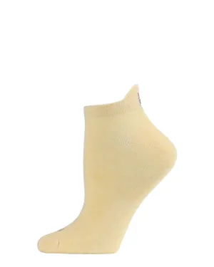 MEMOI MLV06109 YELLOW HEATHER CAT LOVE EMBROIDERED LOW CUT ANKLE SOCK