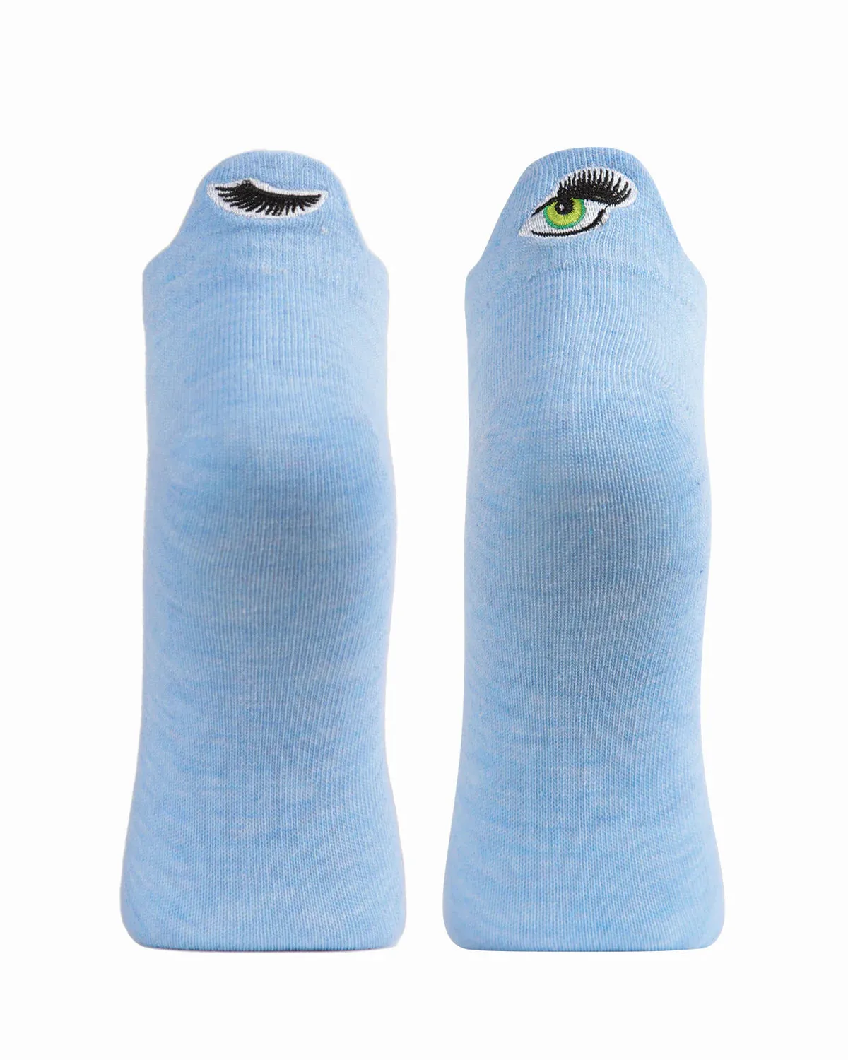 MEMOI MLV06113 BLUE HEATHER WINK EMBROIDERED LOW CUT ANKLE SOCK
