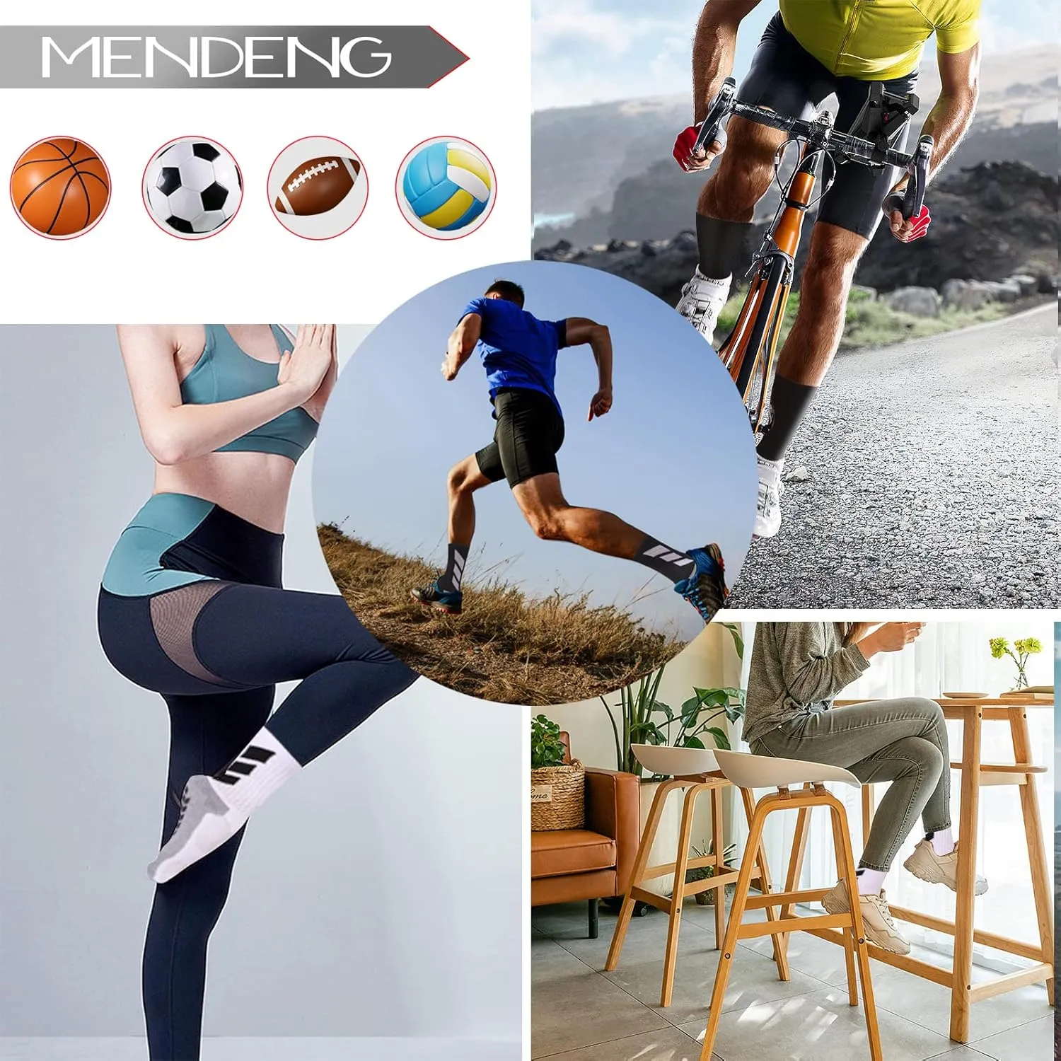MENDENG Men's Grip Socks - Non Slip Soccer & Hospital Socks