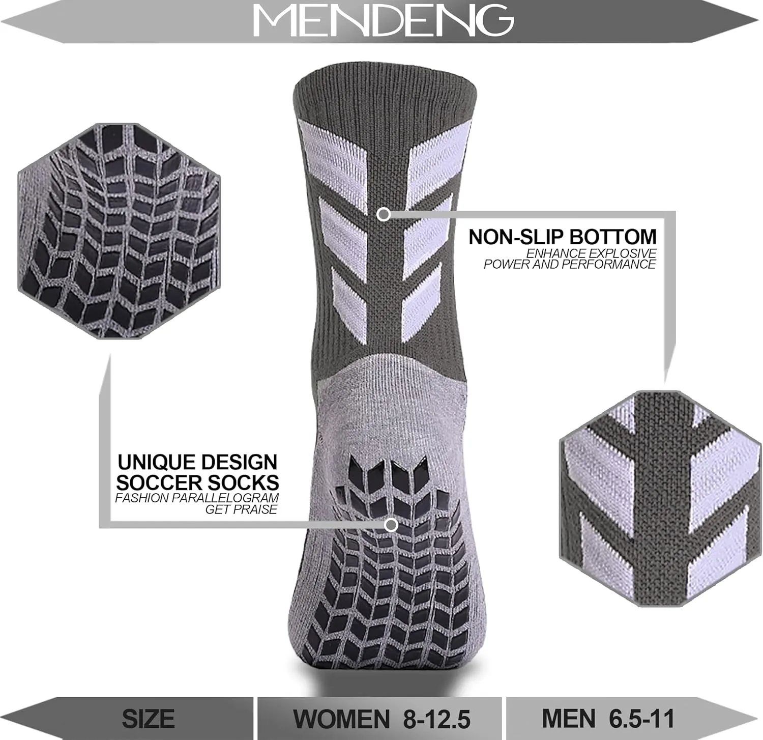 MENDENG Men's Grip Socks - Non Slip Soccer & Hospital Socks