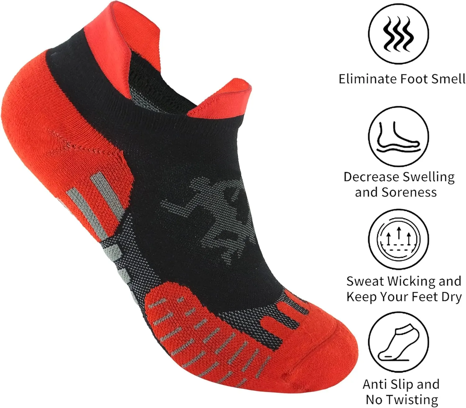 Mens and Womens 5 Pairs Red Padded Anti Odor Blister Proof Seamless Low Cut Cotton Running Socks