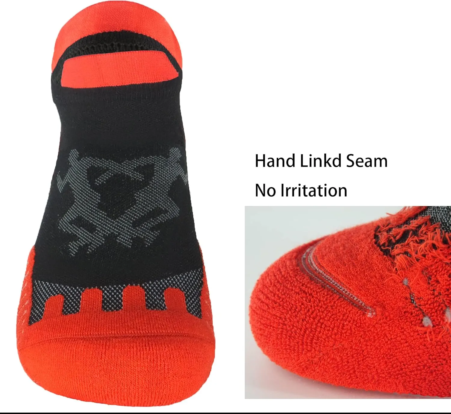 Mens and Womens 5 Pairs Red Padded Anti Odor Blister Proof Seamless Low Cut Cotton Running Socks