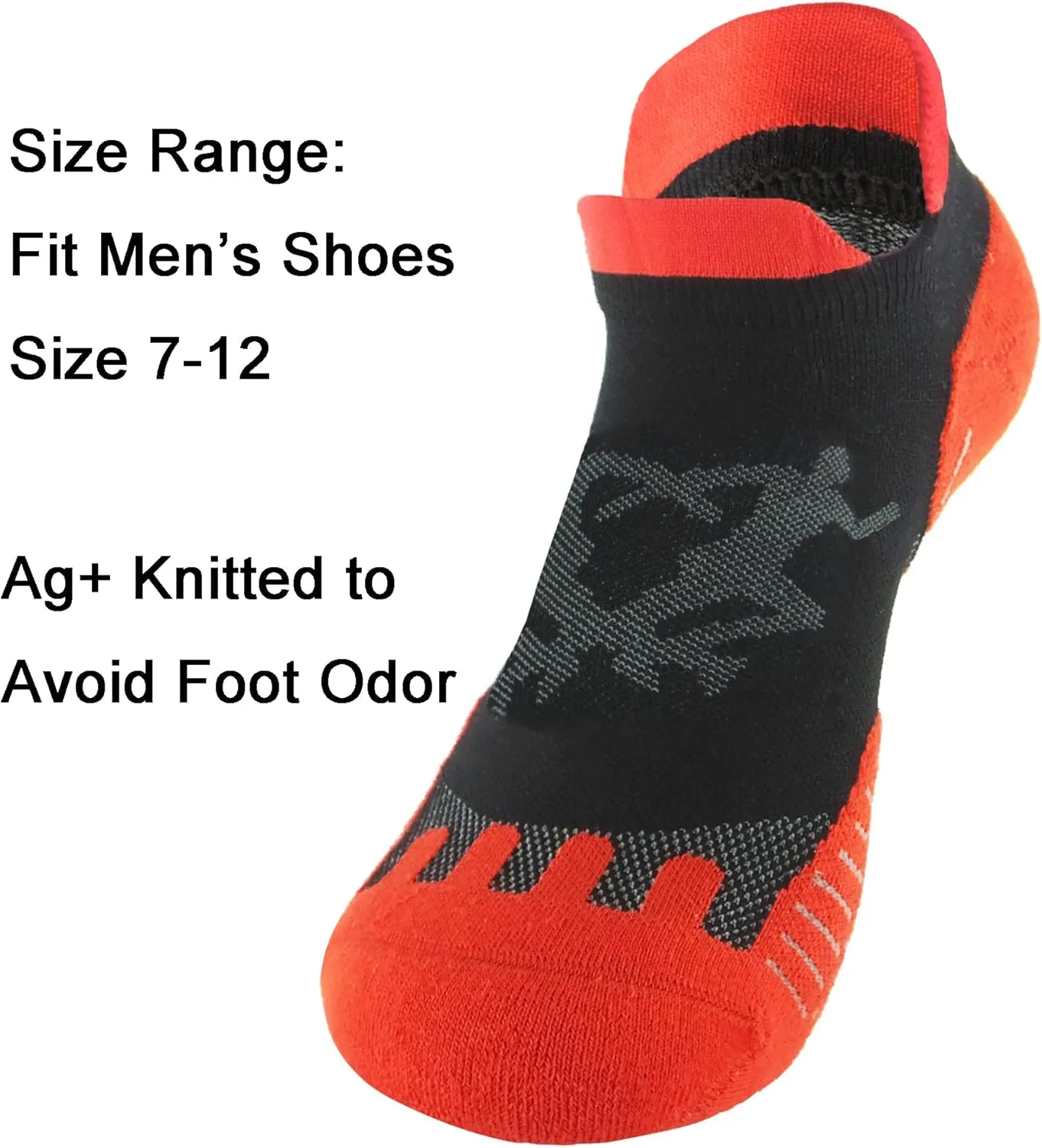 Mens and Womens 5 Pairs Red Padded Anti Odor Blister Proof Seamless Low Cut Cotton Running Socks