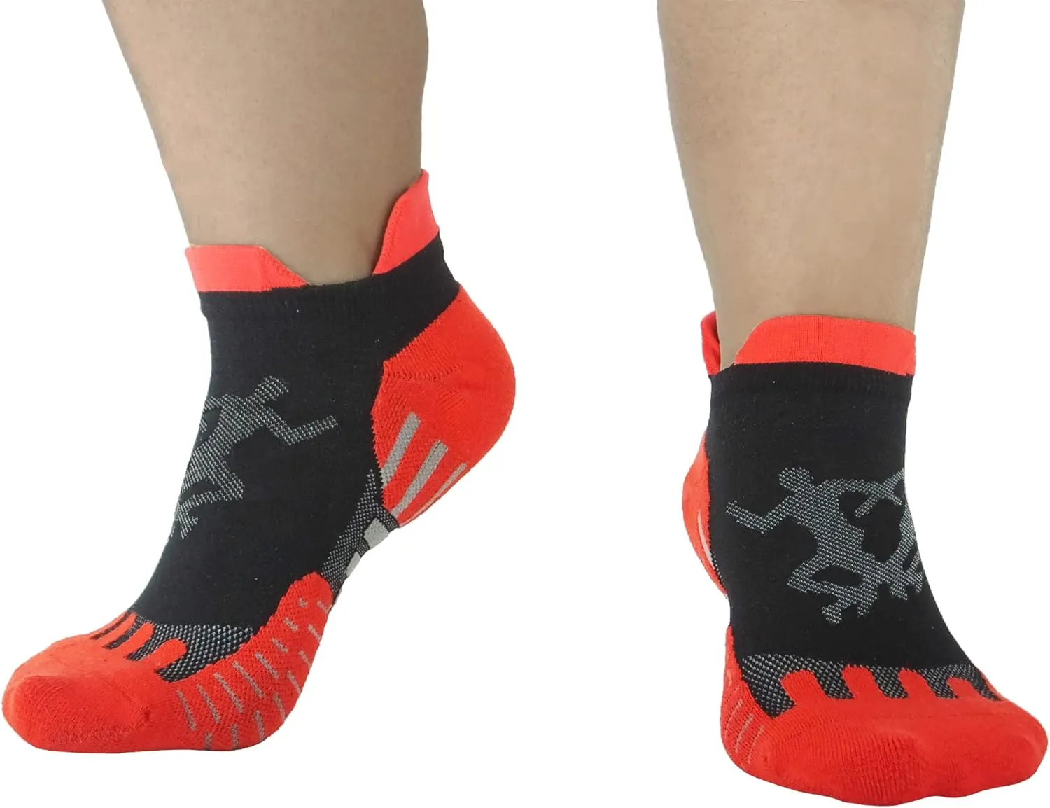 Mens and Womens 5 Pairs Red Padded Anti Odor Blister Proof Seamless Low Cut Cotton Running Socks