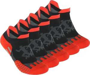 Mens and Womens 5 Pairs Red Padded Anti Odor Blister Proof Seamless Low Cut Cotton Running Socks
