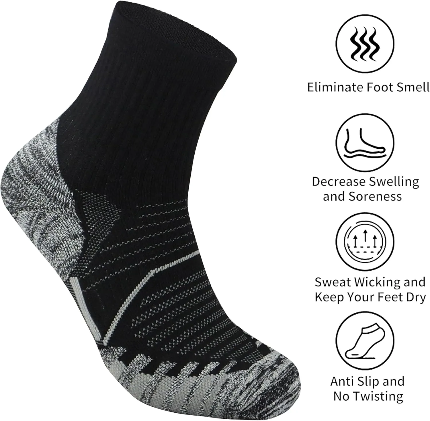 Men's and Women's Anti Blister Odor Control Cushioned Ankle Low Cut/Quarter Crew Athletic Running and Cycling Socks