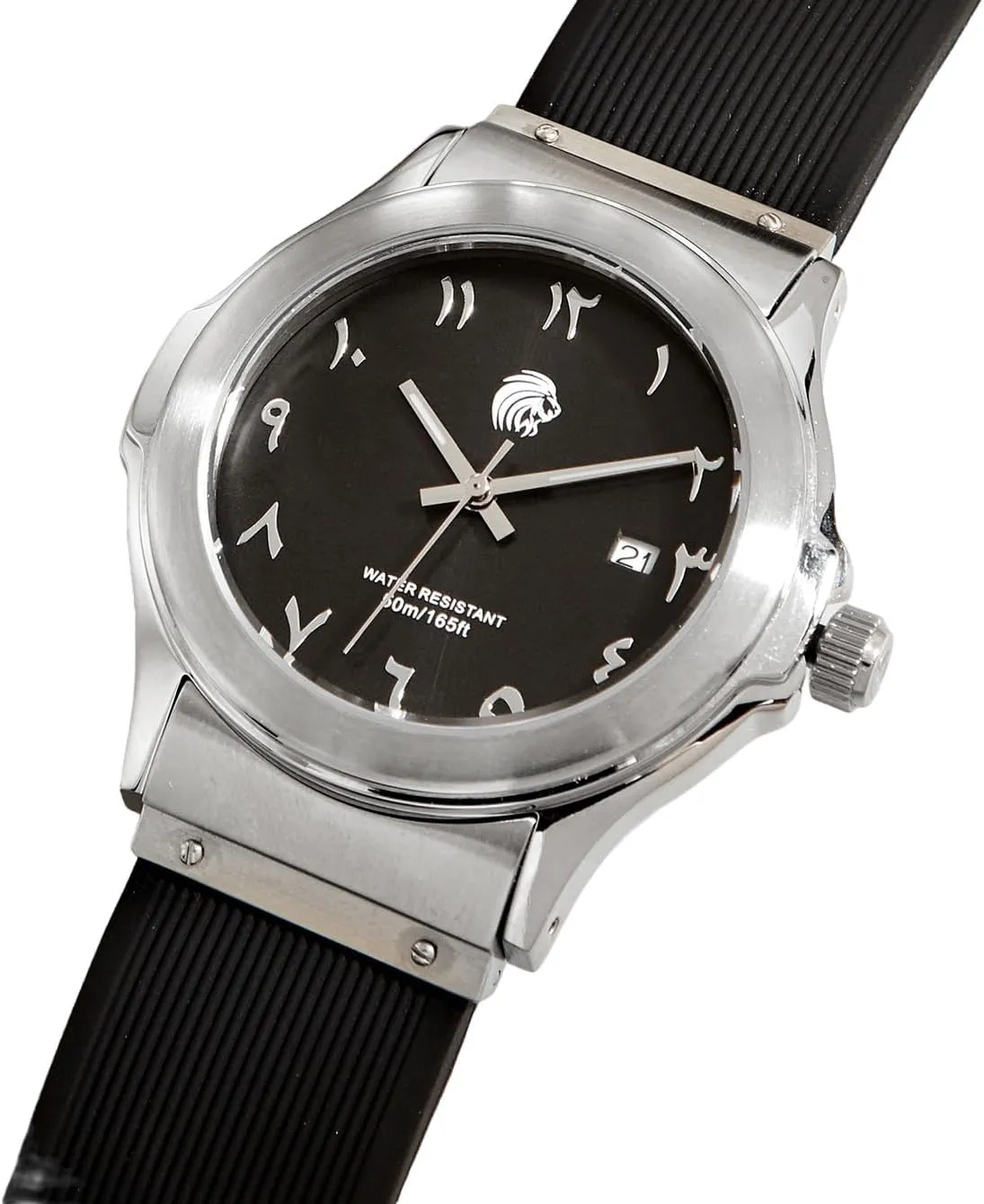 Men's Arabic Watch Full Stainless Steel Case Waterproof Japanese Quartz Movement Silcone Watchband Arabic Numerals Dial Wrist Watches
