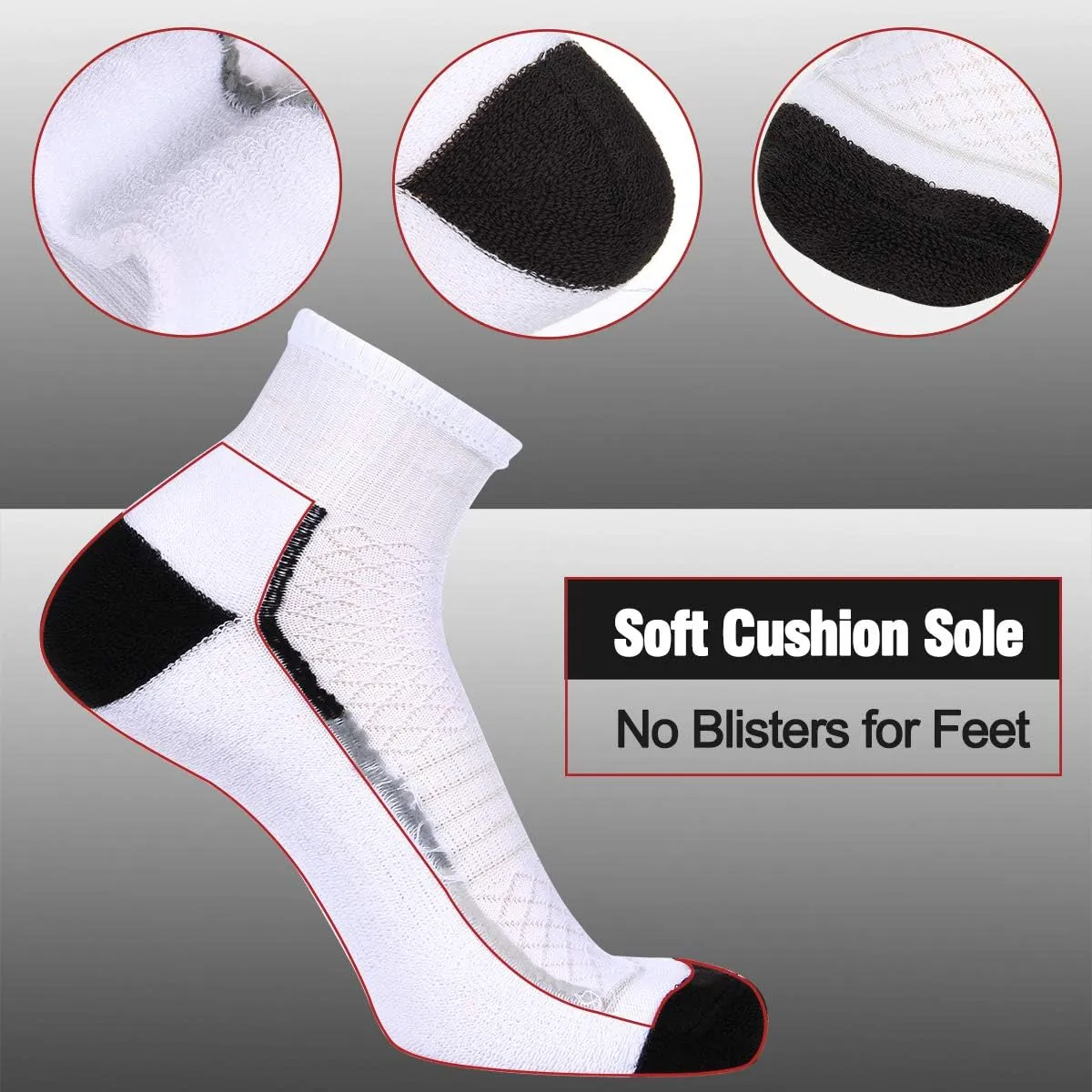 Men's Athletic Ankle Quarter Socks Men Comfort Cushion Moisture Wicking Work Sock 6 Pack