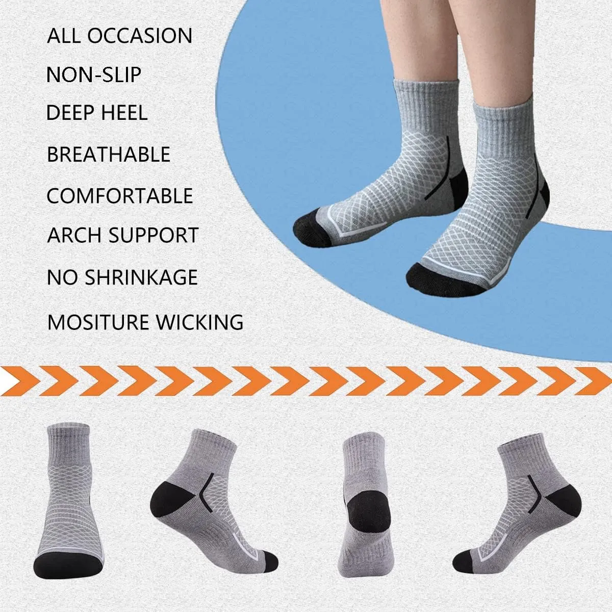 Men's Athletic Ankle Quarter Socks Men Comfort Cushion Moisture Wicking Work Sock 6 Pack