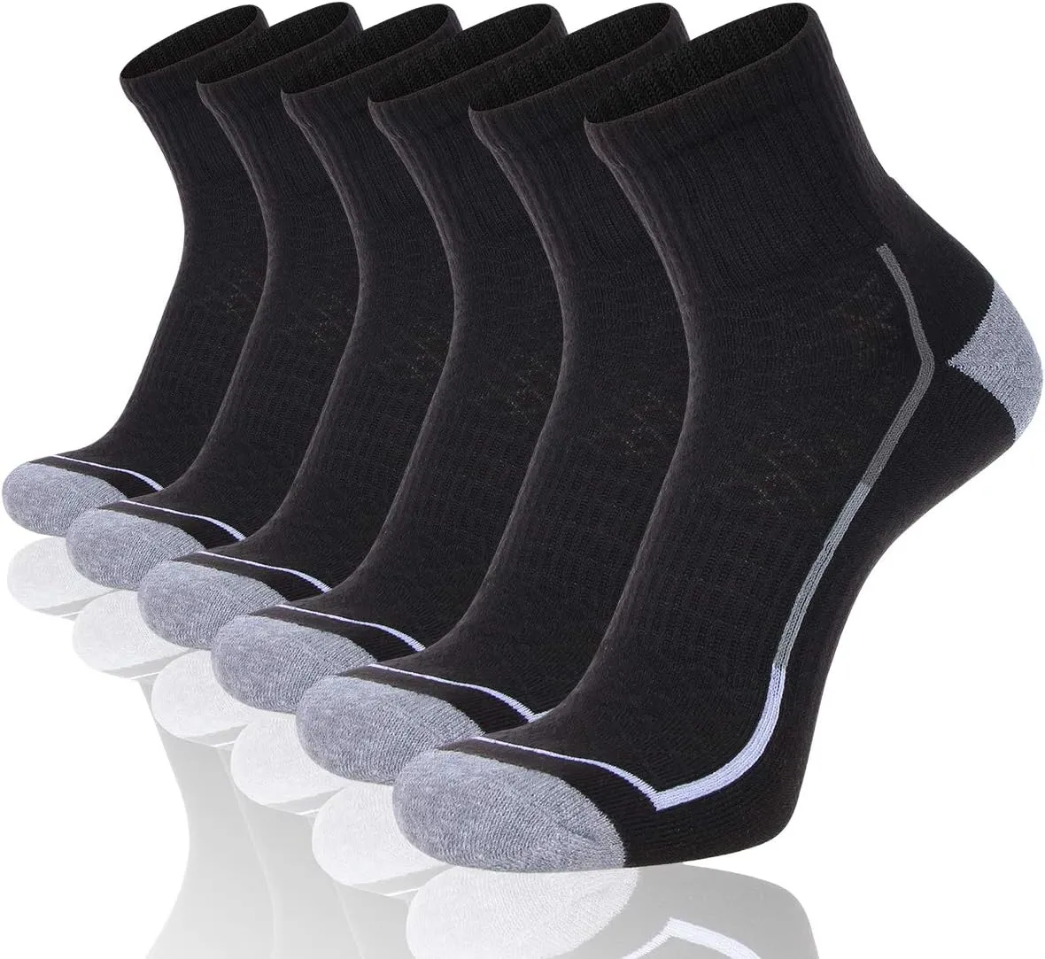 Men's Athletic Ankle Quarter Socks Men Comfort Cushion Moisture Wicking Work Sock 6 Pack