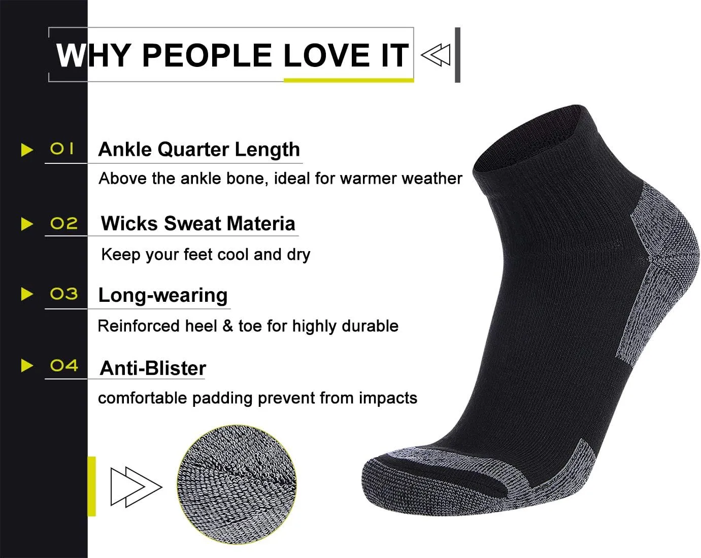 Men's Athletic Ankle Quarter Socks Men Comfort Cushion Moisture Wicking Work Sock 6 Pack