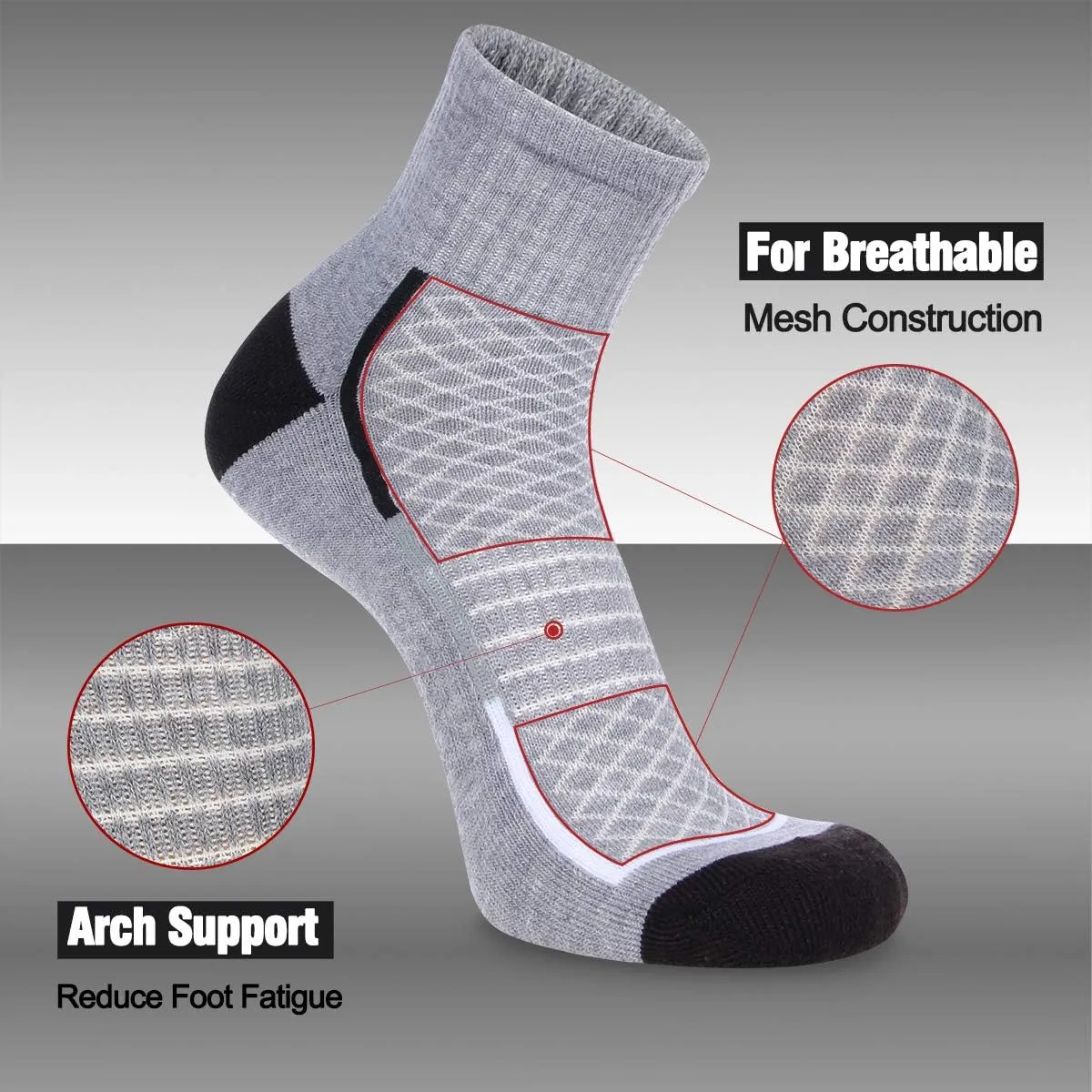 Men's Athletic Ankle Quarter Socks Men Comfort Cushion Moisture Wicking Work Sock 6 Pack