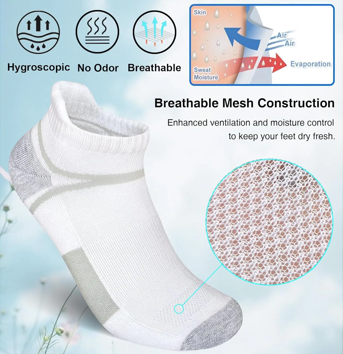 Men's Athletic Cushioned Ankle Socks Comfort Wicking Anti-Blister Running Sock 5 Pairs