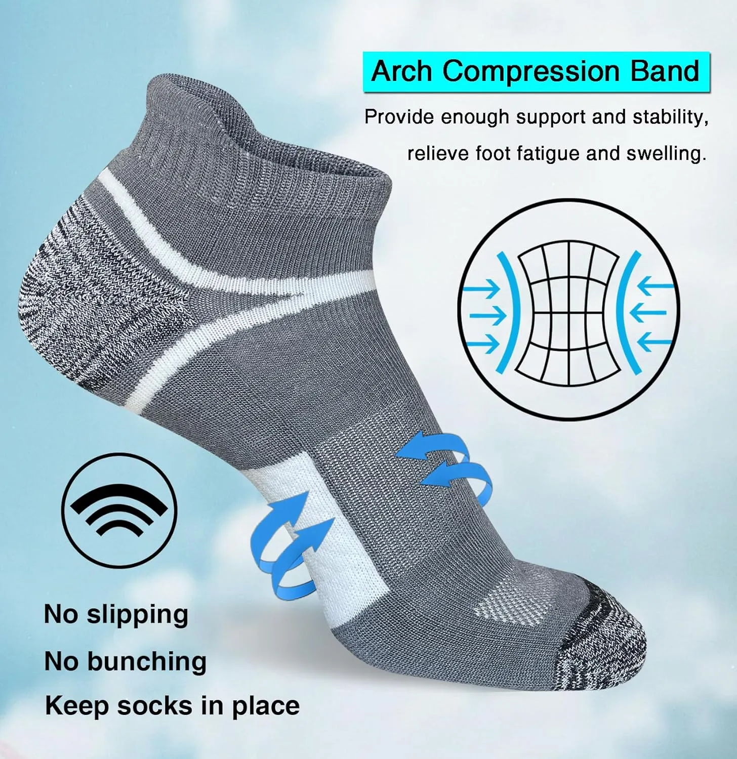 Men's Athletic Cushioned Ankle Socks Comfort Wicking Anti-Blister Running Sock 5 Pairs