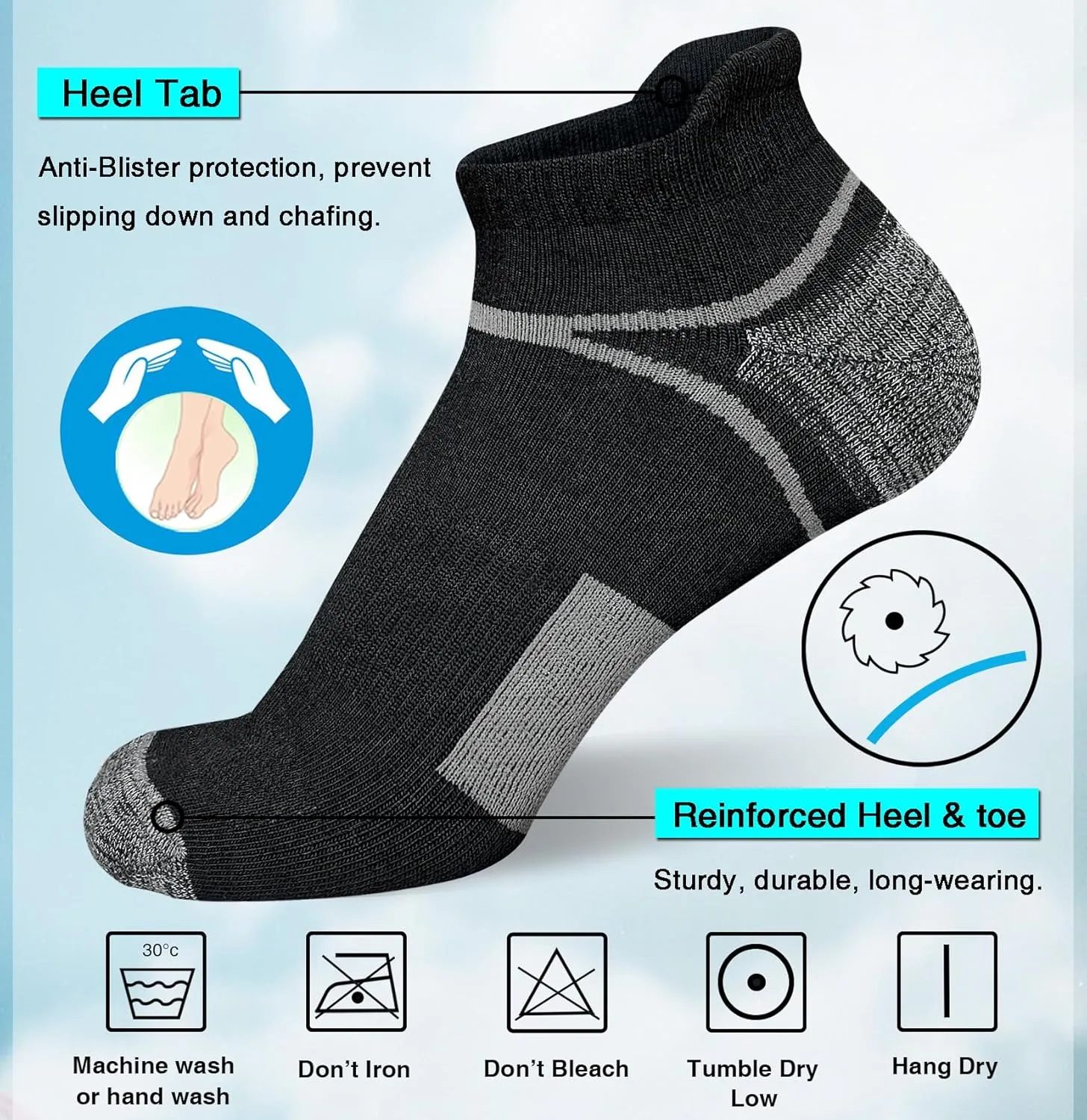 Men's Athletic Cushioned Ankle Socks Comfort Wicking Anti-Blister Running Sock 5 Pairs