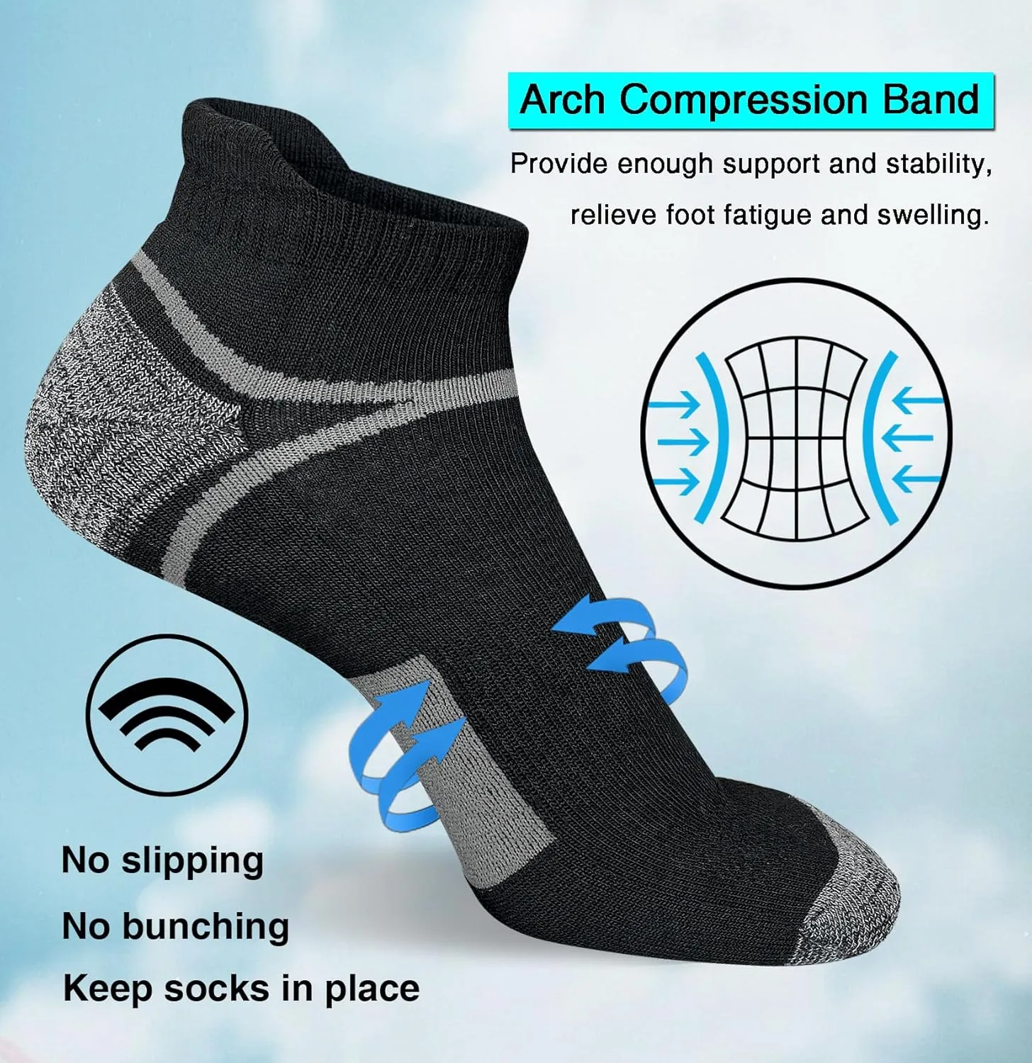 Men's Athletic Cushioned Ankle Socks Comfort Wicking Anti-Blister Running Sock 5 Pairs