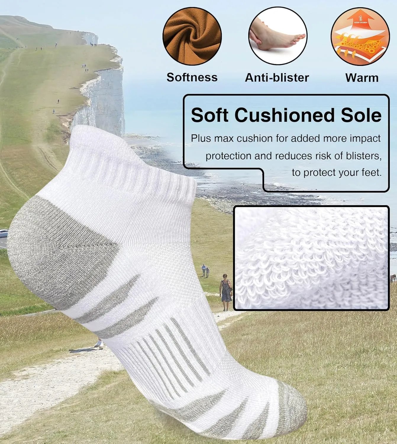 Men's Athletic Cushioned Cotton Socks Anti-blister Wicking Breathable Running Ankle Socks 5 Pairs