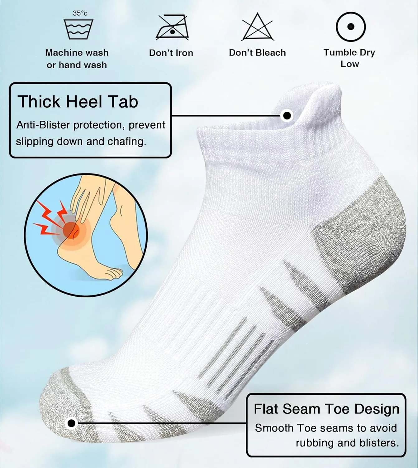 Men's Athletic Cushioned Cotton Socks Anti-blister Wicking Breathable Running Ankle Socks 5 Pairs