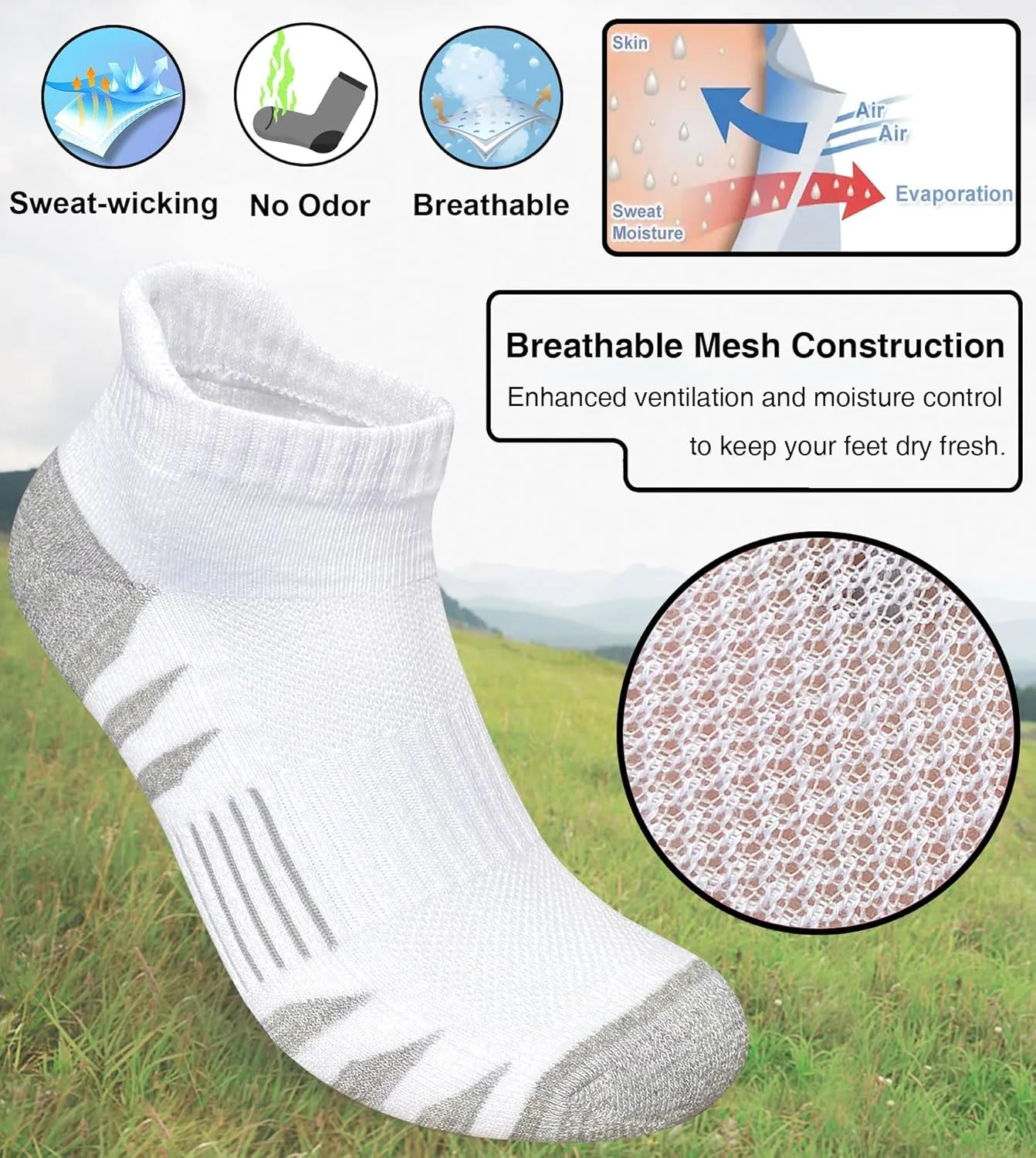 Men's Athletic Cushioned Cotton Socks Anti-blister Wicking Breathable Running Ankle Socks 5 Pairs