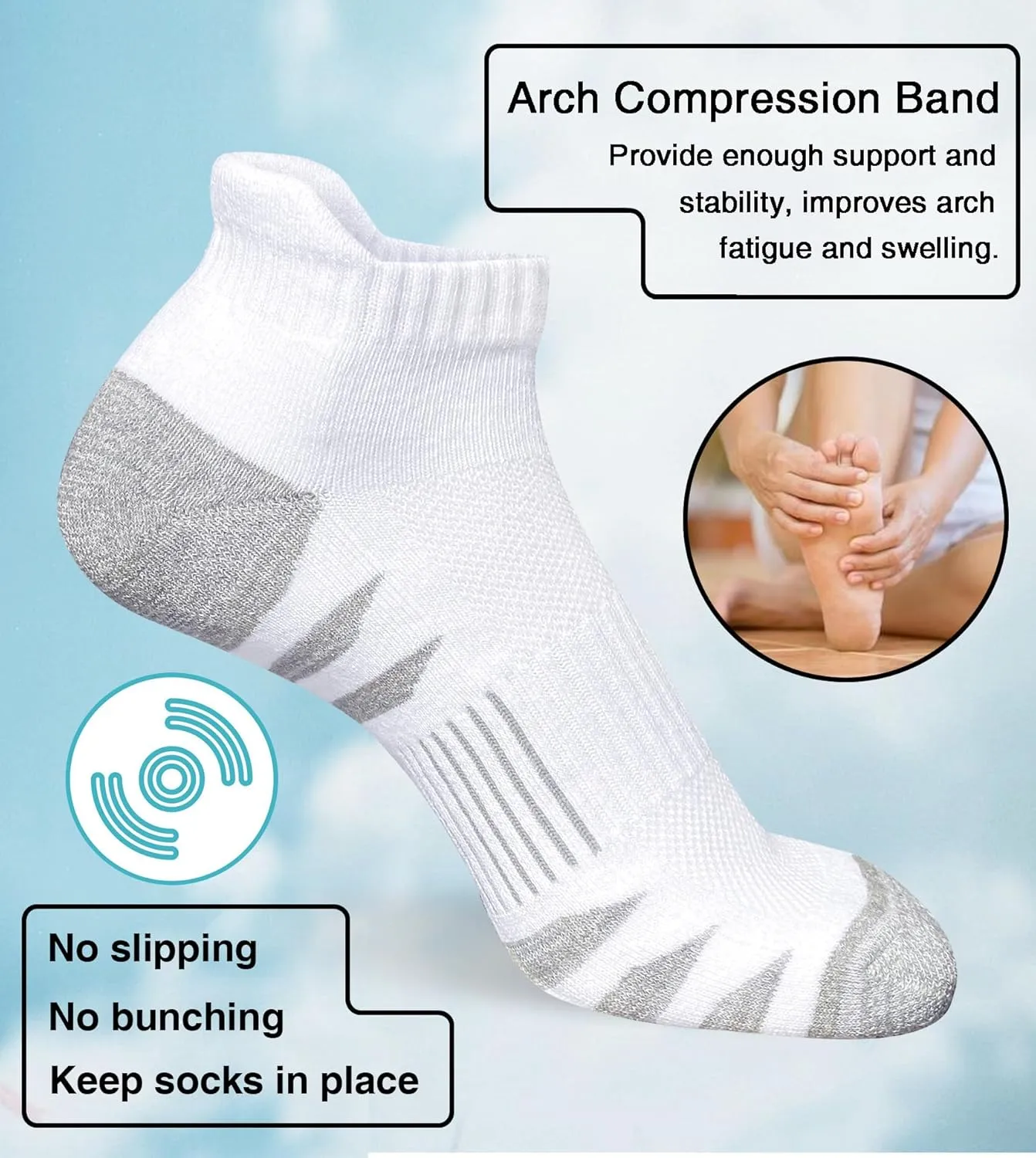 Men's Athletic Cushioned Cotton Socks Anti-blister Wicking Breathable Running Ankle Socks 5 Pairs