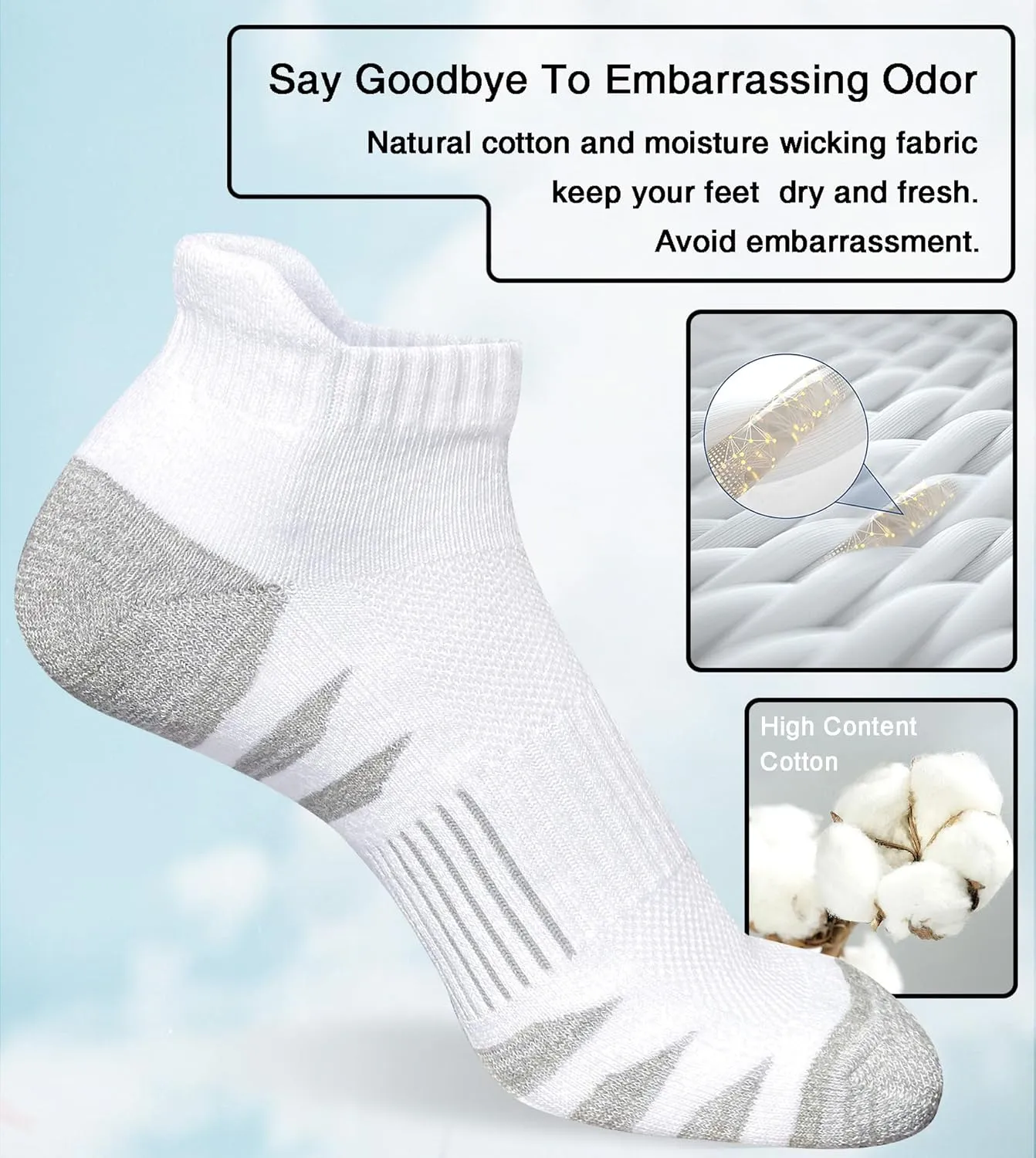 Men's Athletic Cushioned Cotton Socks Anti-blister Wicking Breathable Running Ankle Socks 5 Pairs