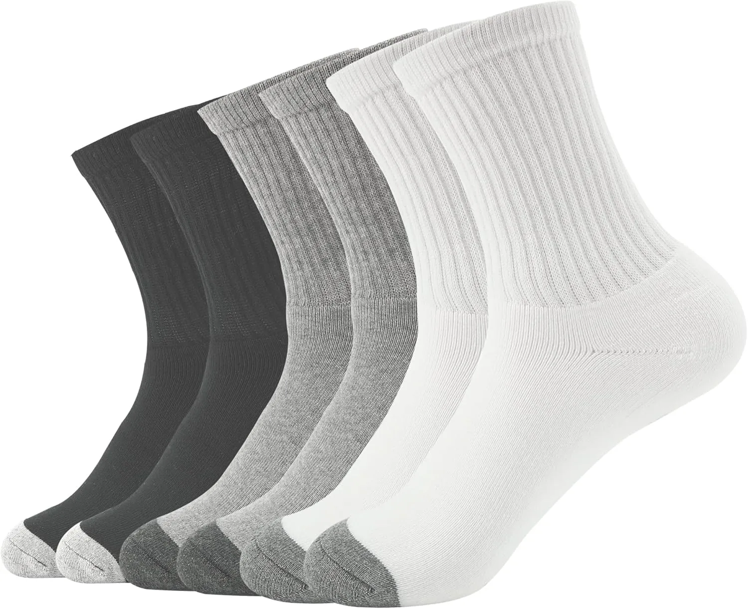 Men's Athletic Socks 6-Pairs Cotton Thick Cushion Running Socks Moisture-Wicking Mid-Crew Socks 6-9/9-12/12-15