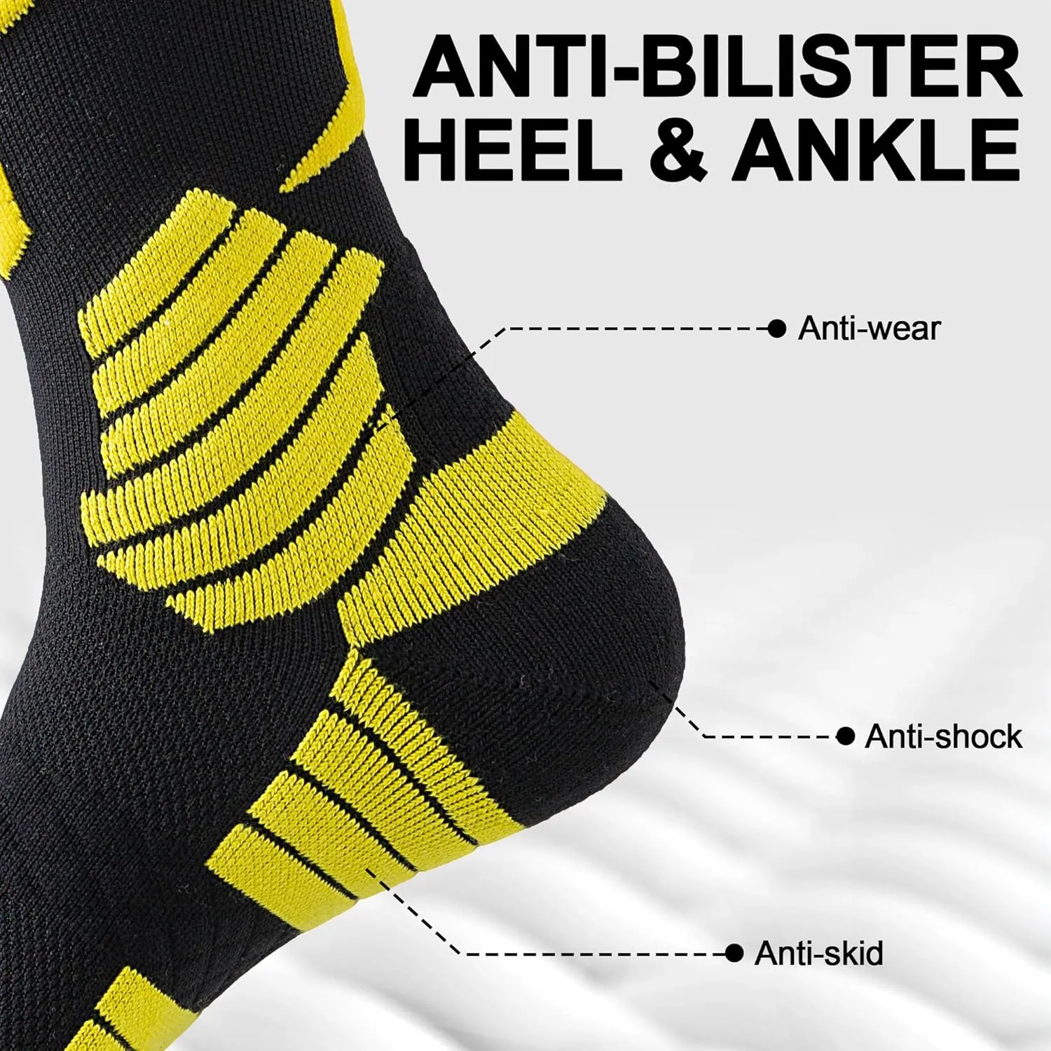 Mens Compression Crew Running Socks, Cushioned Moisture-Wicking Anti-Blister Athletic Socks for Hiking Basketball