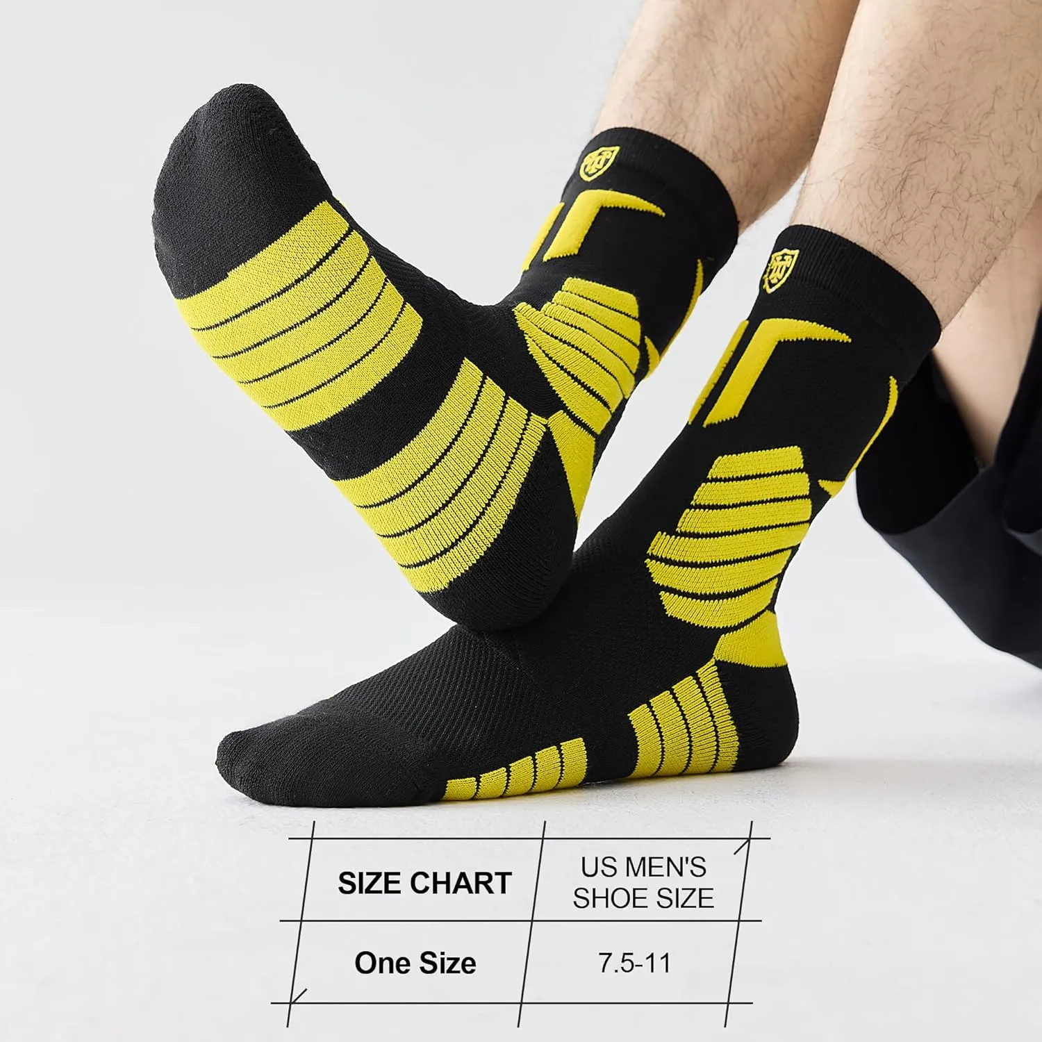 Mens Compression Crew Running Socks, Cushioned Moisture-Wicking Anti-Blister Athletic Socks for Hiking Basketball