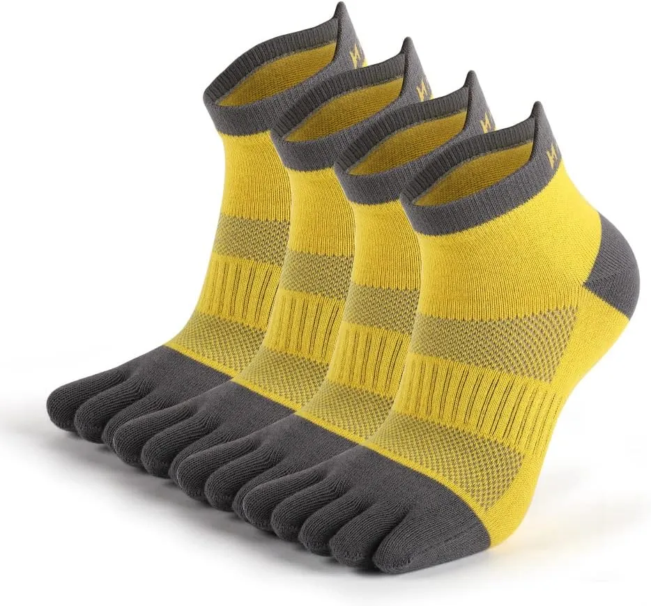 Men's Cotton Toe Socks Five Finger Socks Compression Crew No Show Athletic Socks for Running 4 Pairs(Size 7-11)