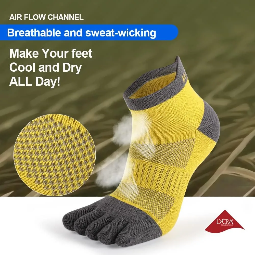 Men's Cotton Toe Socks Five Finger Socks Compression Crew No Show Athletic Socks for Running 4 Pairs(Size 7-11)