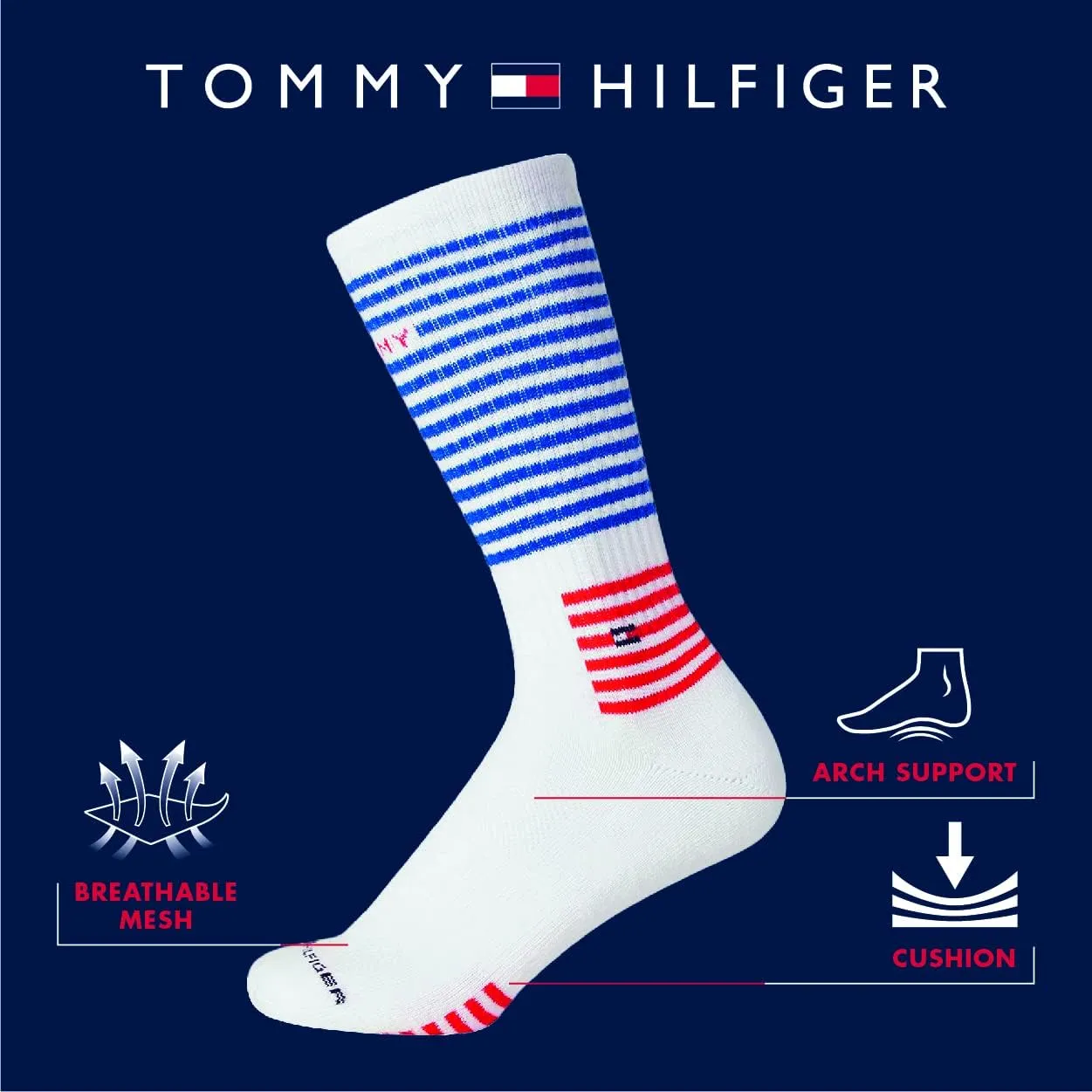 Men's Crew Socks - 5 Pack Performance Stretch Cushion Crew Socks - Athletic Socks for Men (Shoe Size: 7-12)