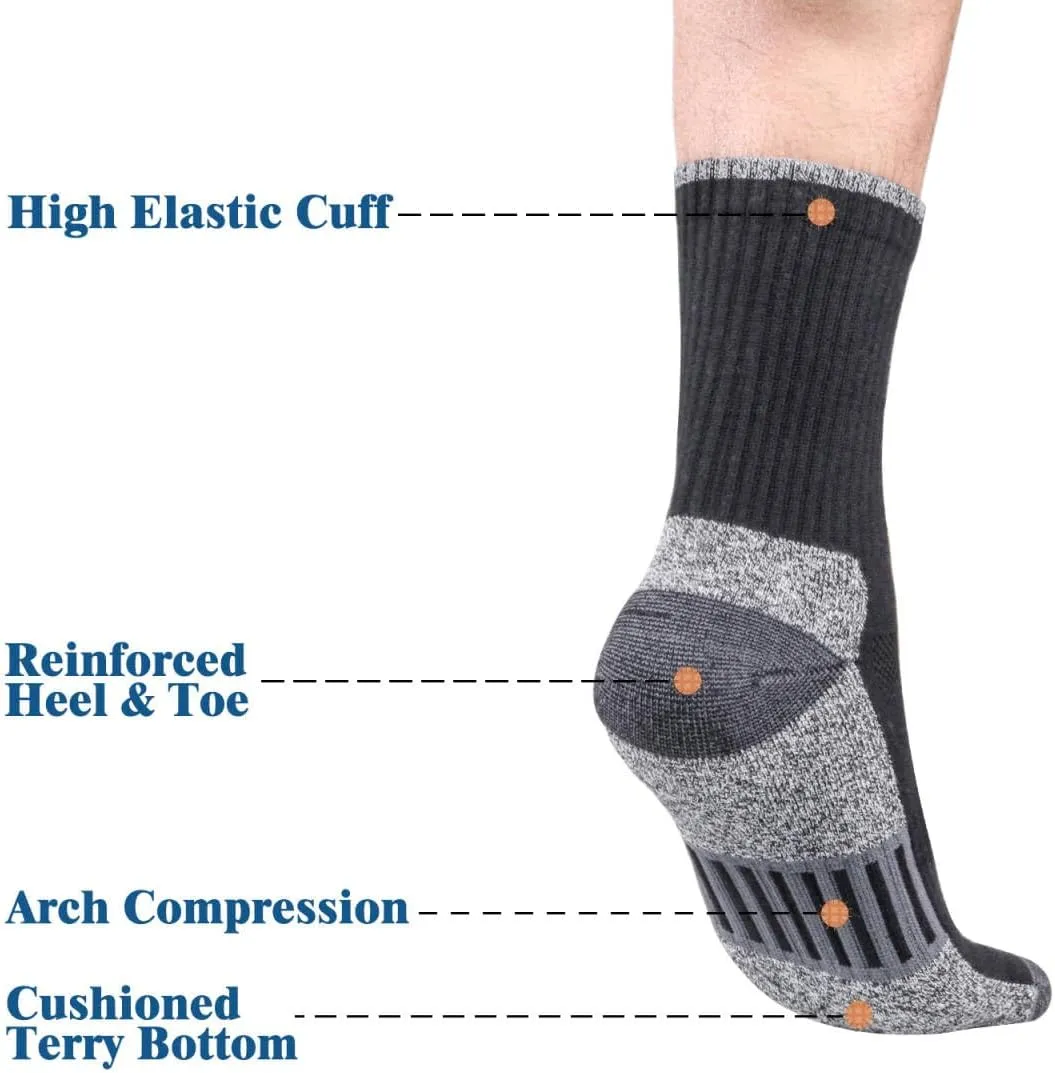 Men's Moisture Wicking Cushioned Cotton Casual Everyday Work Gym Training Athletic Crew Socks For Men, 6 Pairs/Pack