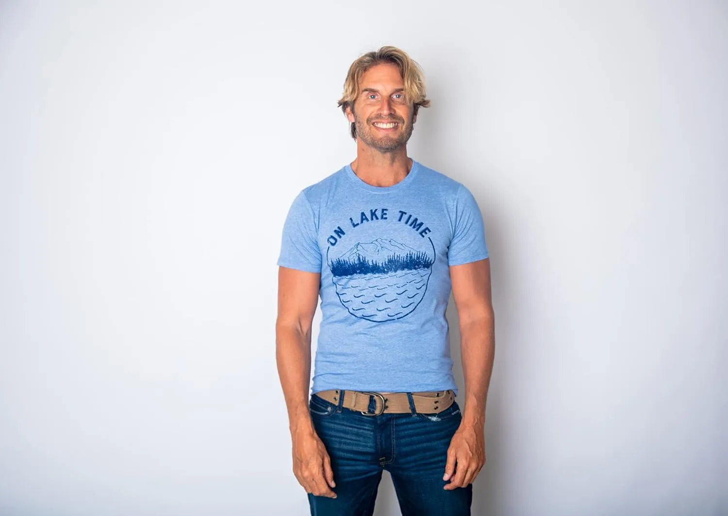 Mens On Lake Time T Shirt Cool Outdoor Camping Tee for Guys