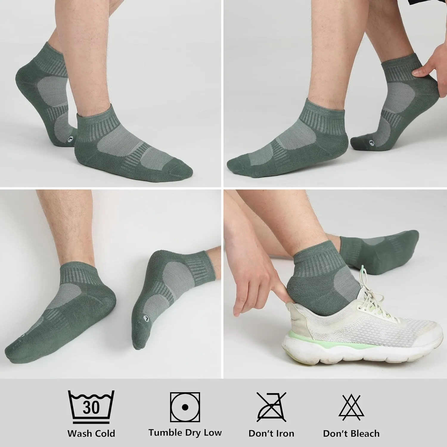 Merino Wool Ankle Socks for Men Women - Moisture-Wicking, Breathable, Arch Support, Padded Workout Year-Round Wear