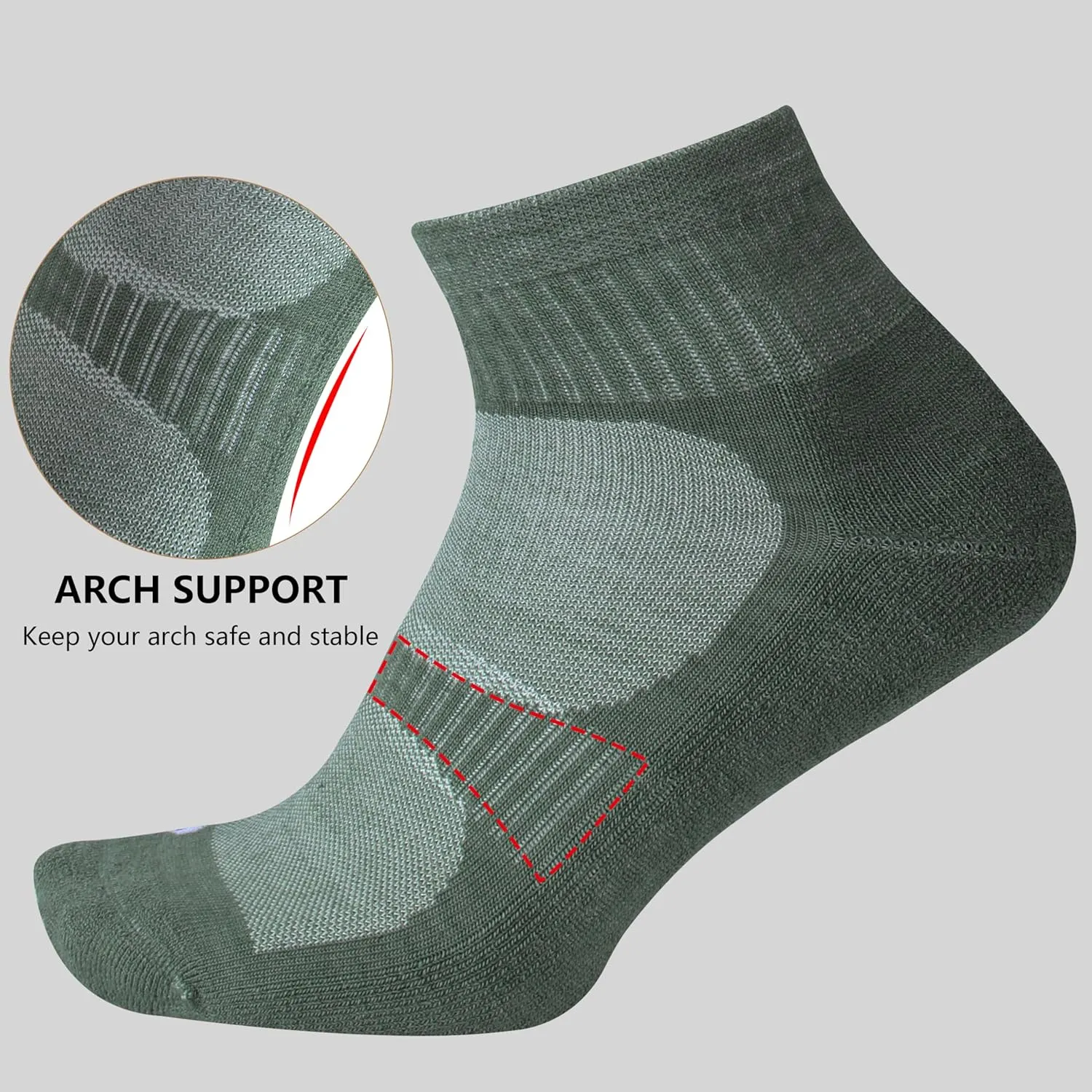 Merino Wool Ankle Socks for Men Women - Moisture-Wicking, Breathable, Arch Support, Padded Workout Year-Round Wear