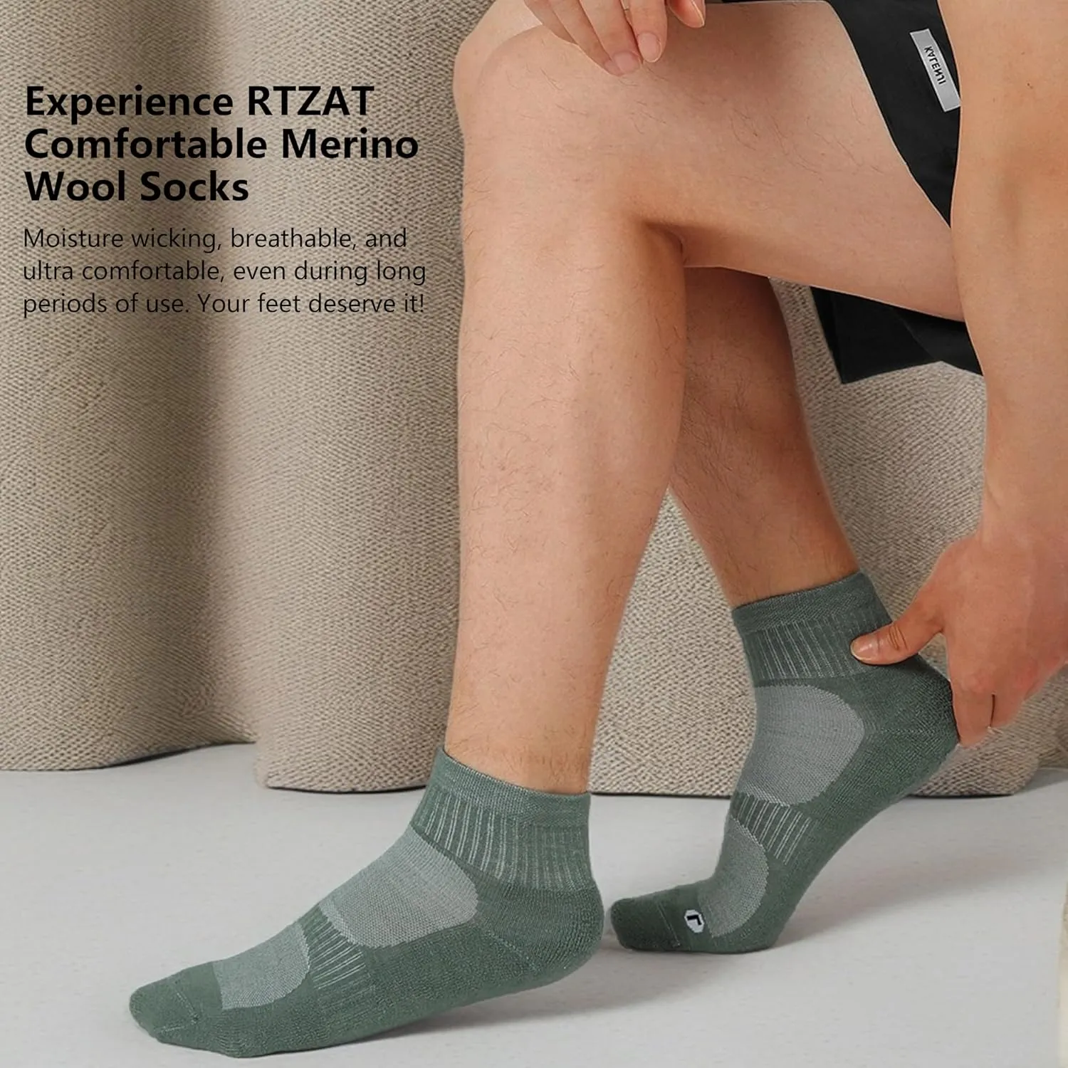 Merino Wool Ankle Socks for Men Women - Moisture-Wicking, Breathable, Arch Support, Padded Workout Year-Round Wear