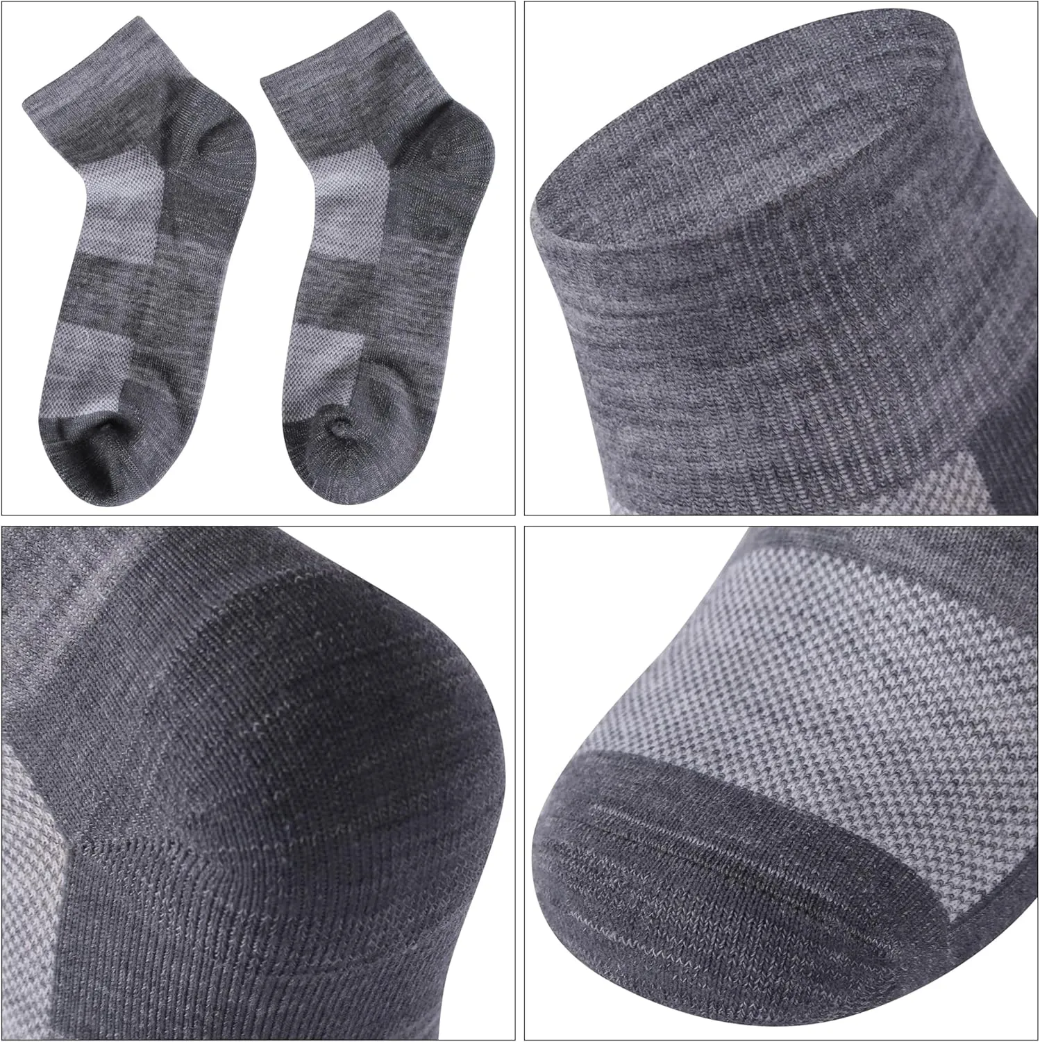 Merino Wool Ankle Socks, Men's Women's 90% Wool Athletic Thin Running Moisture Wicking Socks, 3 Pairs