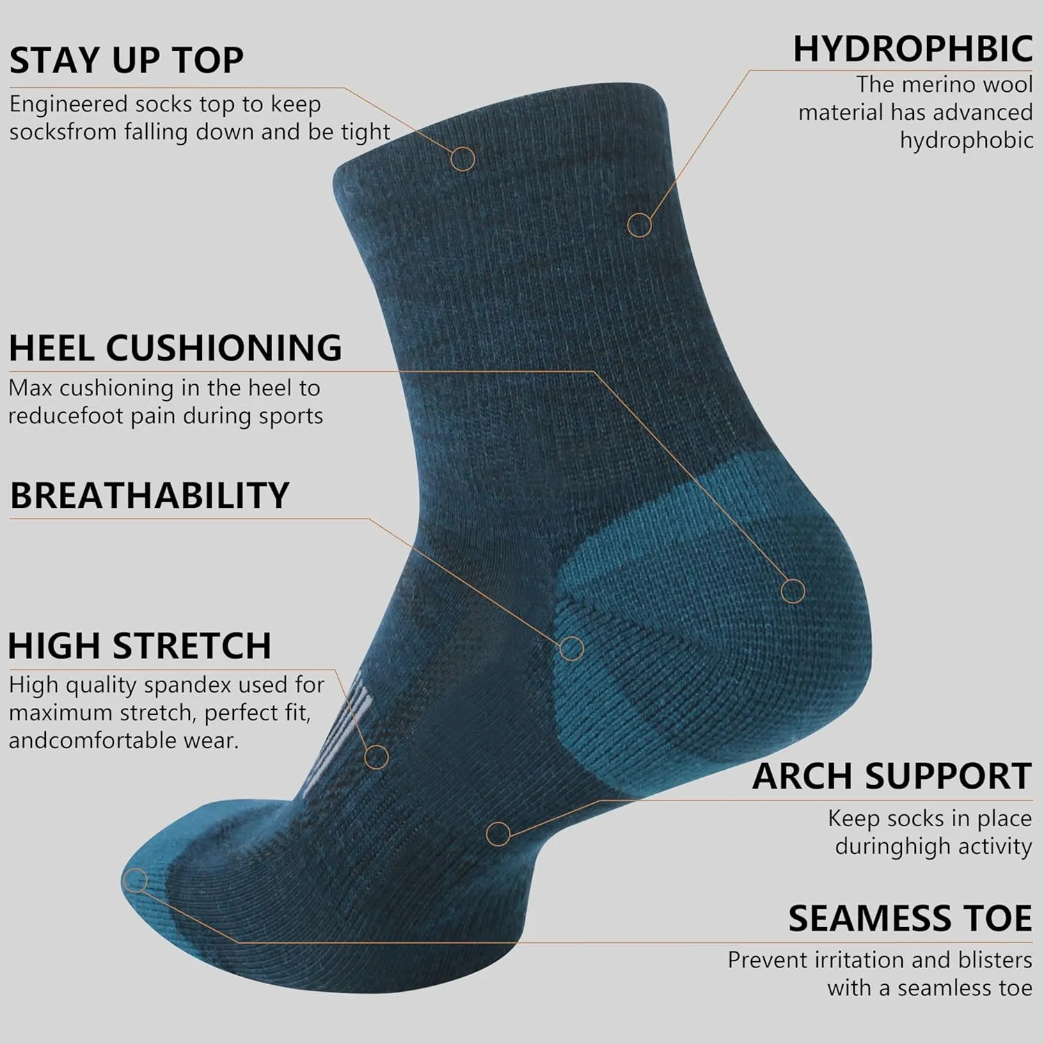 Merino Wool Ankle Socks, Men's Women's 90% Wool Athletic Thin Running Moisture Wicking Socks, 3 Pairs