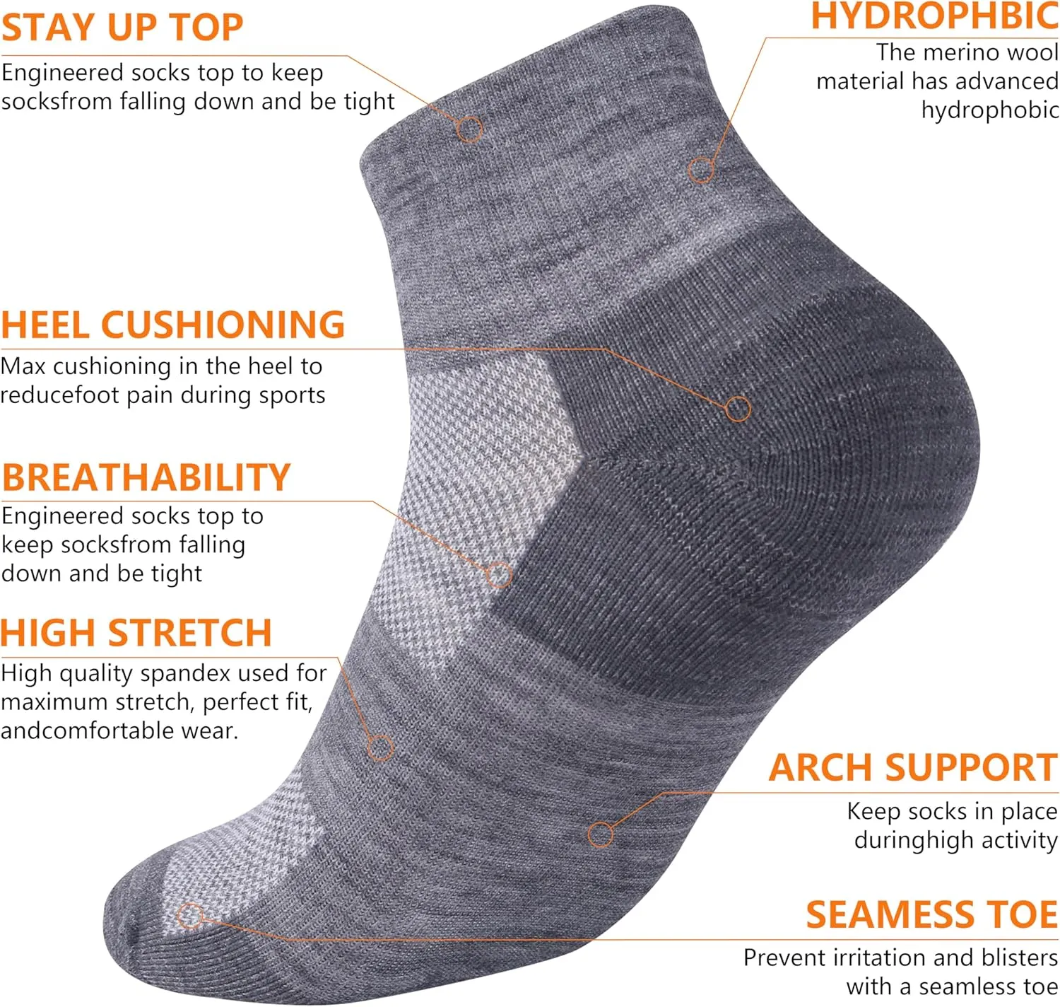 Merino Wool Ankle Socks, Men's Women's 90% Wool Athletic Thin Running Moisture Wicking Socks, 3 Pairs
