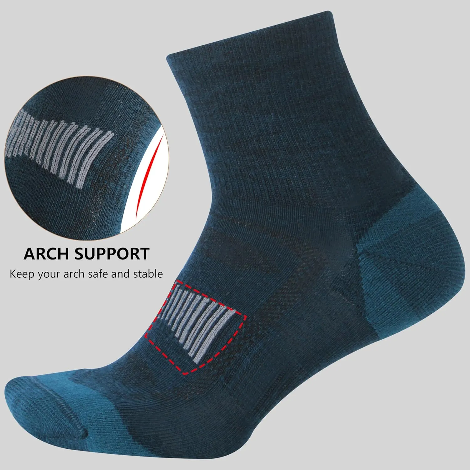 Merino Wool Ankle Socks, Men's Women's 90% Wool Athletic Thin Running Moisture Wicking Socks, 3 Pairs