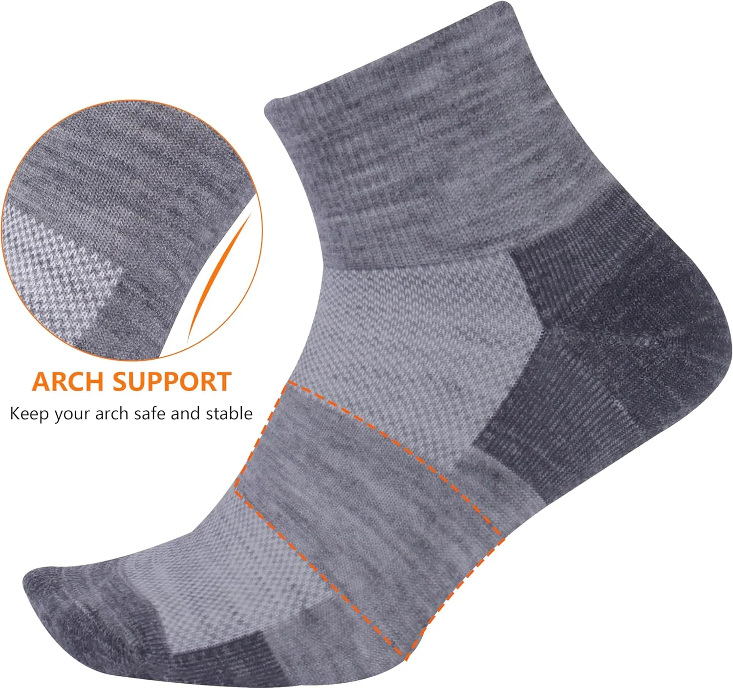 Merino Wool Ankle Socks, Men's Women's 90% Wool Athletic Thin Running Moisture Wicking Socks, 3 Pairs