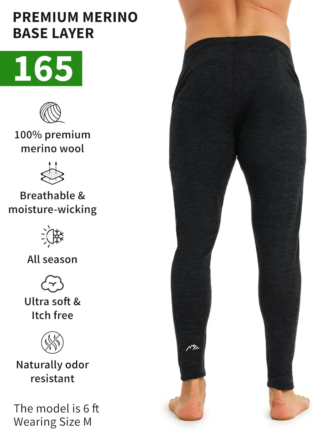 Merino Wool Base Layer Mens Bottom Pants 100% Merino Wool Heavyweight, Midweight, Lite Thermal Underwear Long Johns and Socks