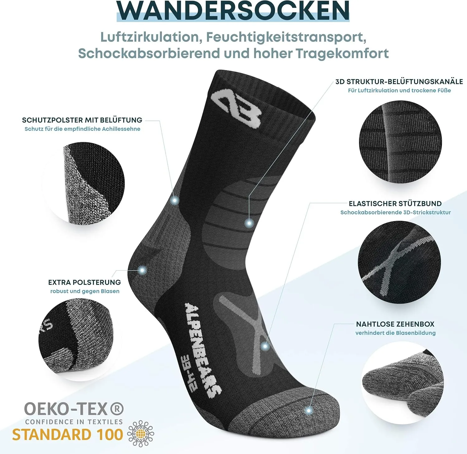 Merino Wool Hiking Socks (2-Pair) - Wool Socks for Men, Women & Kids