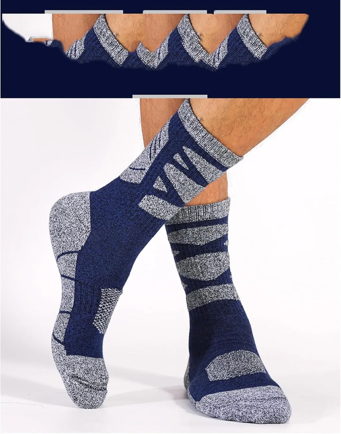 Merino Wool Hiking Socks, Crew Length, Thermal Moisture Wicking Hiking Socks, Wool Blend Hand Gloves for Men 3-Pack