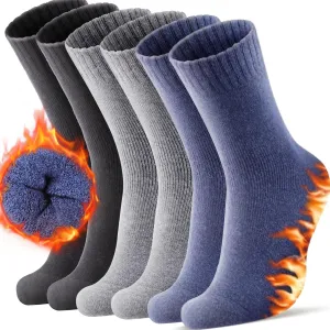 Merino Wool Socks for Men Hiking Thermal Warm Winter Crew Socks, 3 Pairs of Thick Cushion Moisture Wicking Socks