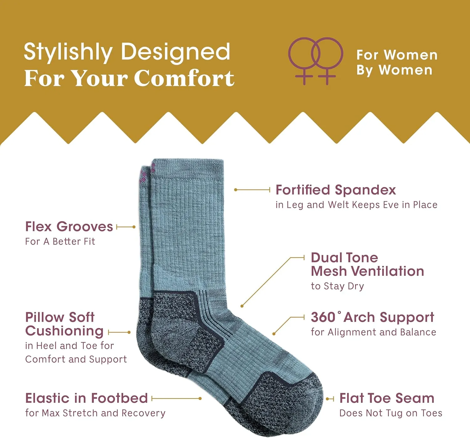 Merino Wool Socks for Women, Ladies Hiking Crew Socks for Camping, Warm Moisture Wicking Soft Cushion Boot Sock