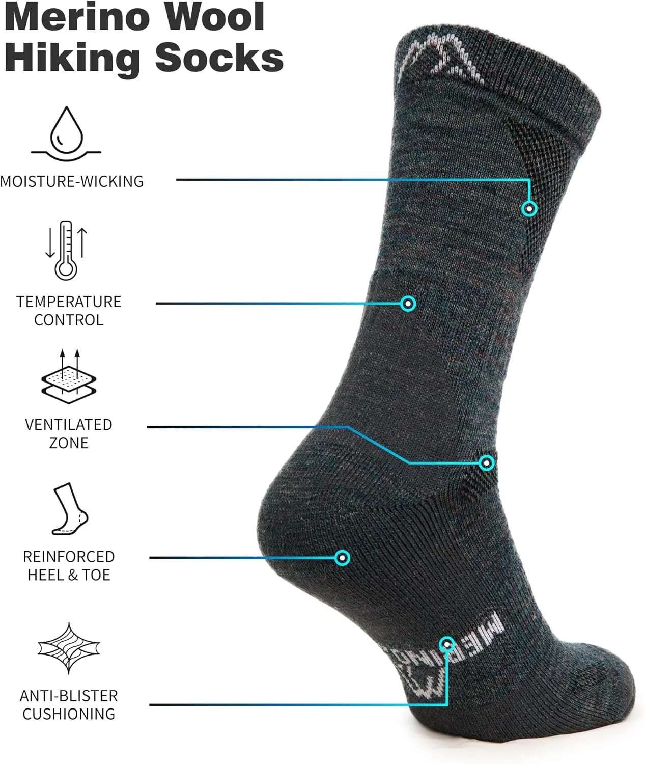 Merino.tech Merino Wool Socks for Women And Men - Merino Wool Hiking Socks Crew Style